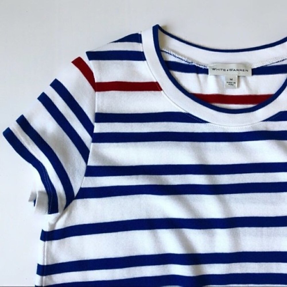 WHITE & Warren Striped Red White & Blue Cotton Popover Shirt Dress Relaxed M - Picture 5 of 11